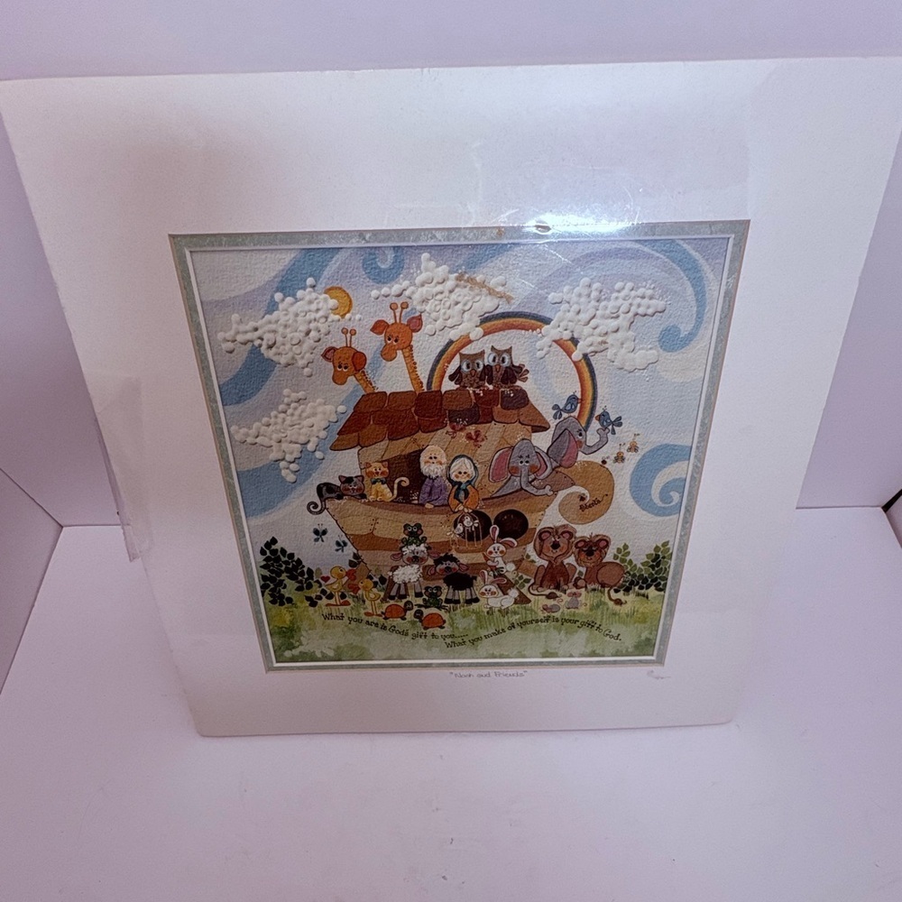 Adorable Noah's Ark "Noah and Friends" Matted Print With Inspirational Saying